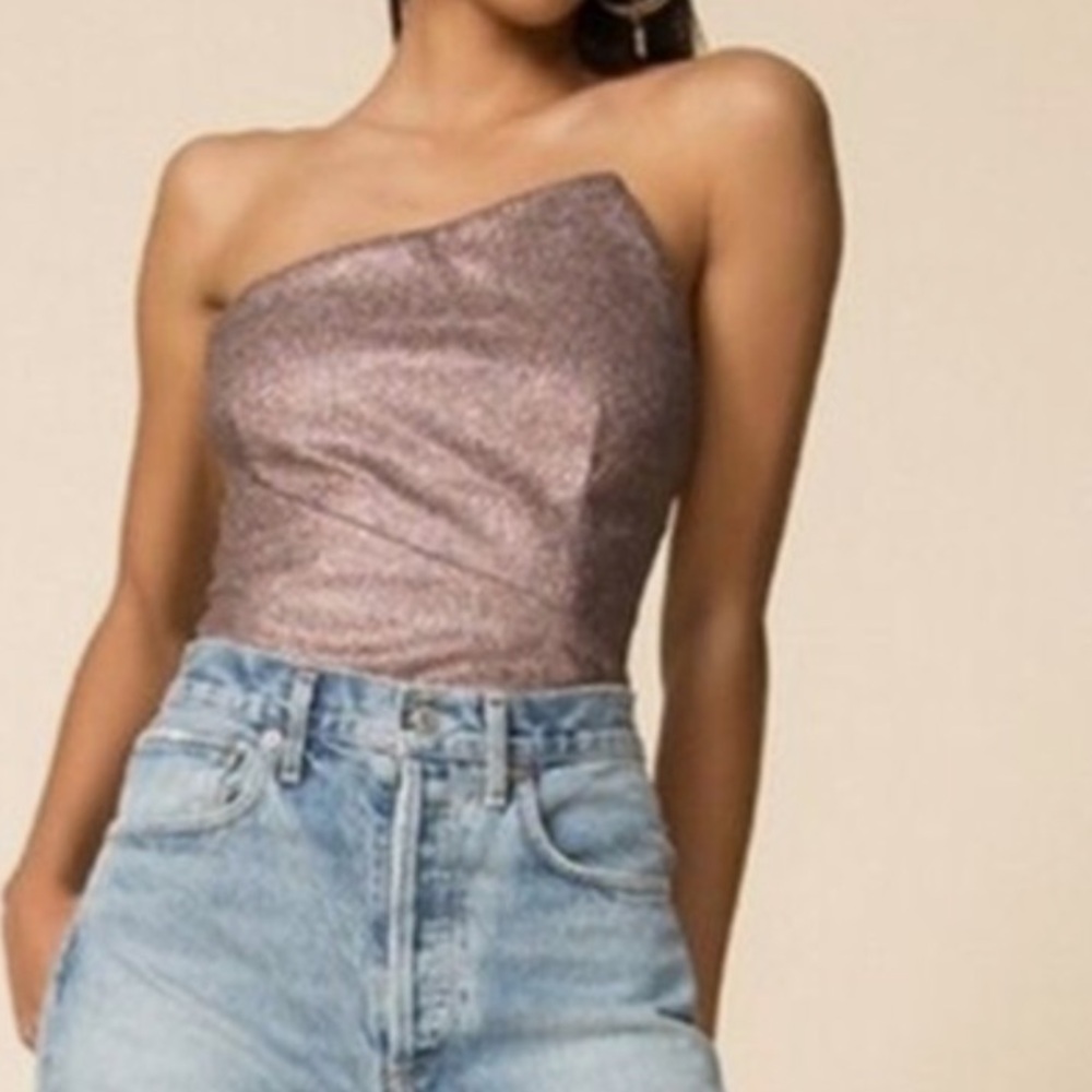 Superdown Metallic One-Shoulder Crop Top